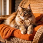 gato maine coon em sua cama
